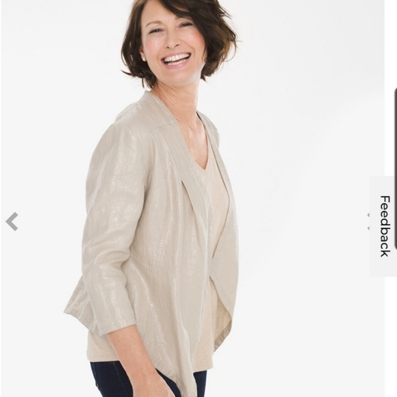 Chicos Folied Linen Drape Jacket - Picture 1 of 10